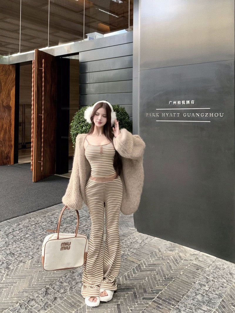 NA+ 初秋居家暖呼系列 奶茶條紋顯瘦三版選品