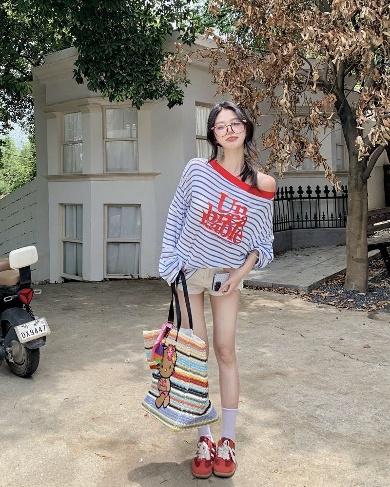 NA+ Young海軍配色慵懶寬鬆上衣