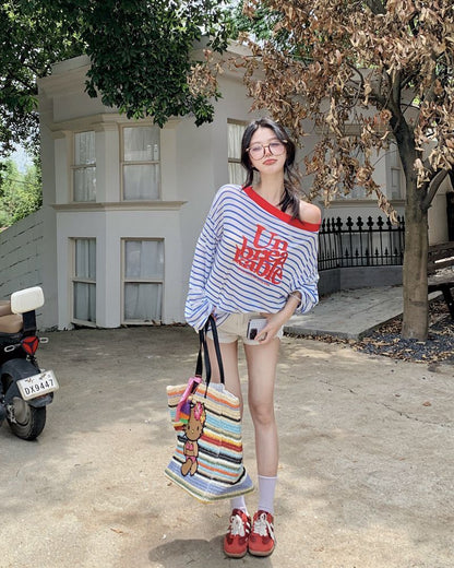 NA+ Young海軍配色慵懶寬鬆上衣