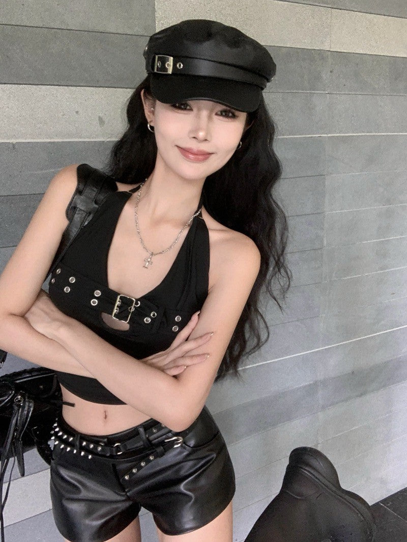 NA+ 音樂節辣妹性感銀釘縷空背心