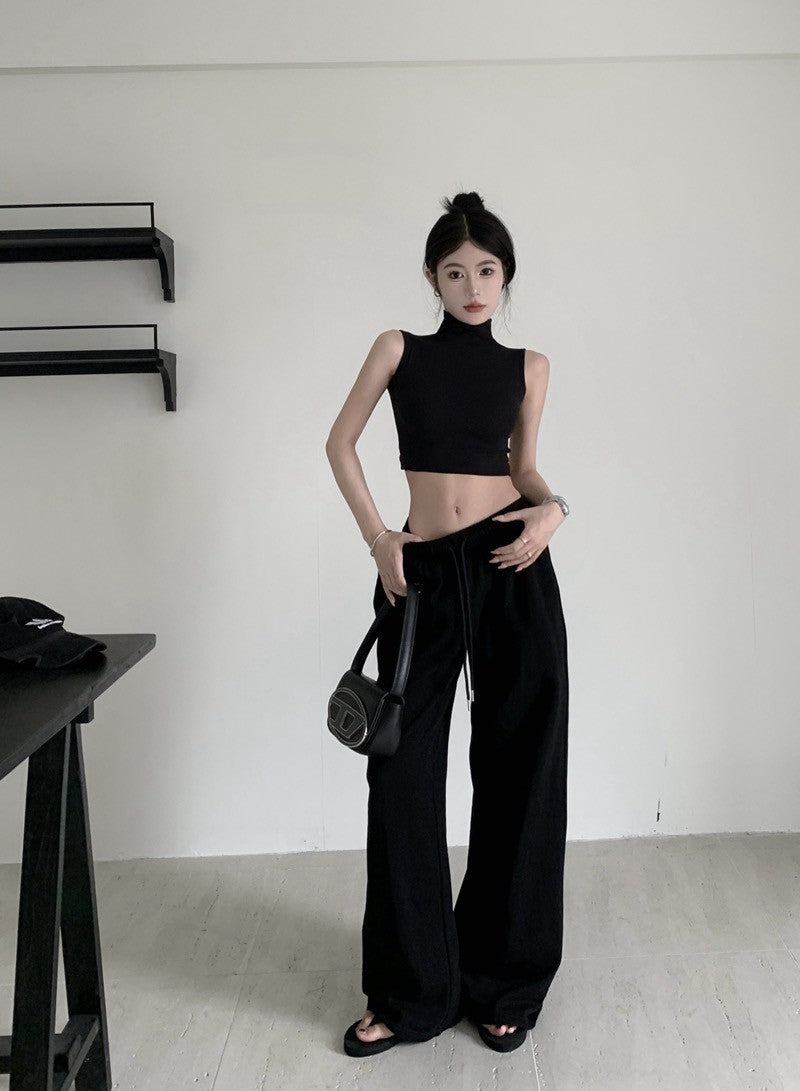 NA+ 美背特輯高領露臍綁帶背心 黑/卡其