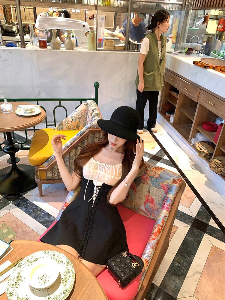 NA+ 赫本仲夏夢 可愛花邊收腰短裙 疊穿2版選（黑/白）