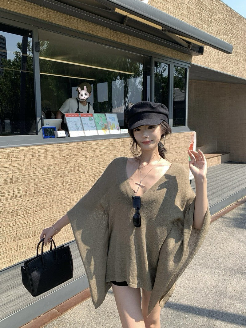 NA+ 老錢慵懶鬆弛感蝙蝠袖針織罩衣