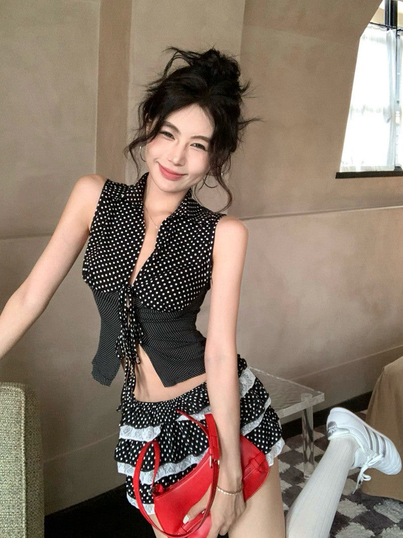 NA+ 西西里千禧辣妹 波點收腰馬甲蛋糕裙套裝