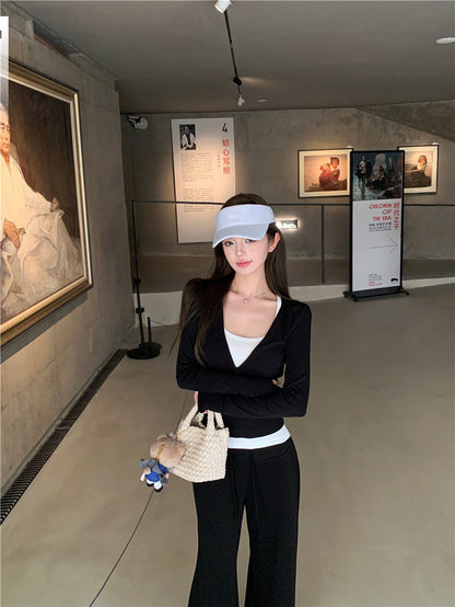 NA+ 通勤基礎修身拉鍊外套抽繩褲套裝 黑