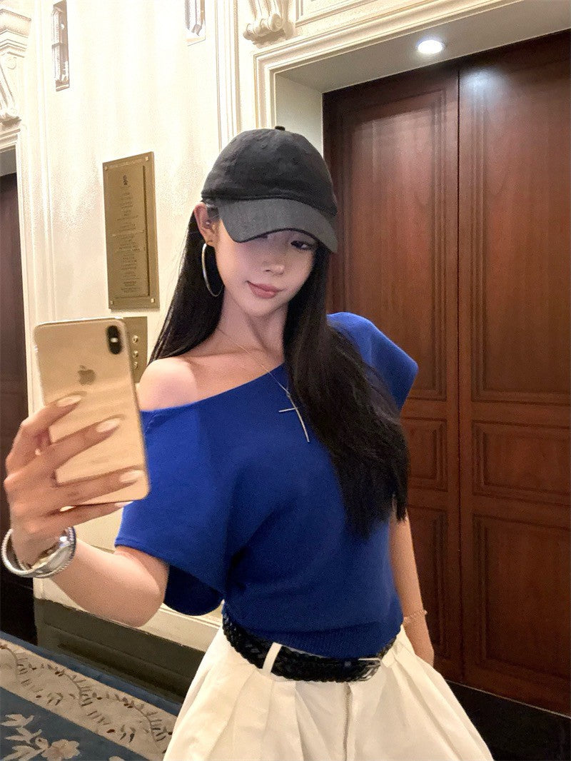 NA+ 克萊因藍慵懶針織兩穿上衣