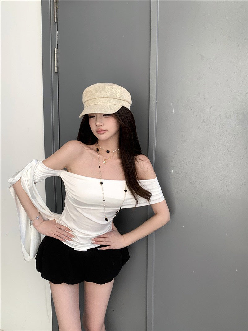 NA+ 純慾系 蝴蝶結側飄帶顯瘦上衣 白