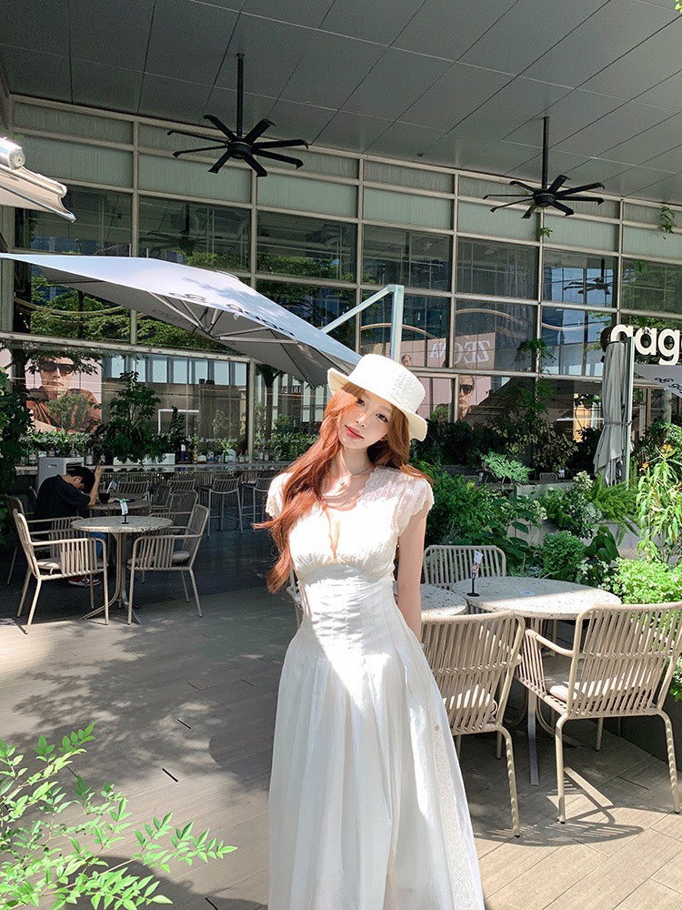 NA+ 叢野少女 夢幻法式重工蕾絲V領連身裙