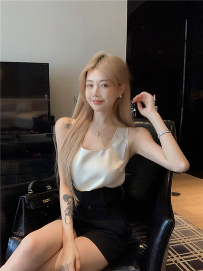 NA+ 復古時髦U領背心2色/極高腰花苞褲