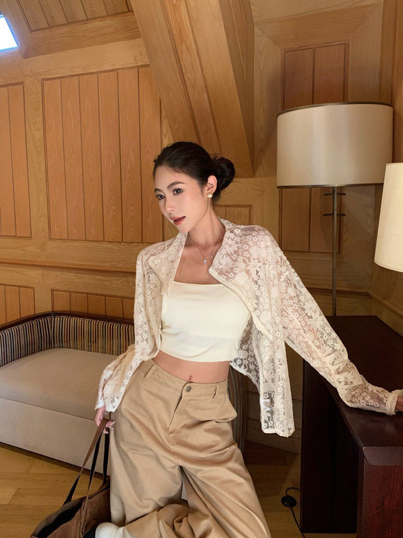 NA+ 白茶bouquet透視蕾絲外套