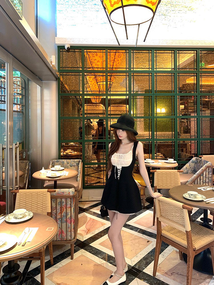 NA+ 赫本仲夏夢 可愛花邊收腰短裙 疊穿2版選（黑/白）