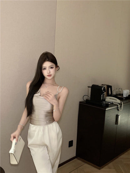 NA+ 香檳珠寶蘯領修身背心 修身休閒褲