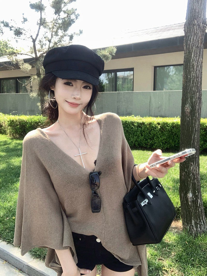 NA+ 老錢慵懶鬆弛感蝙蝠袖針織罩衣