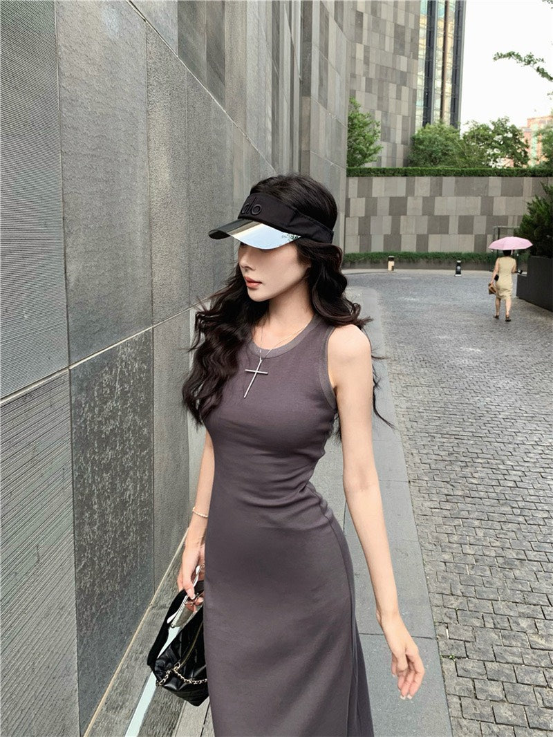 NA+ 舒適通勤歐美收腰美背連身裙 灰