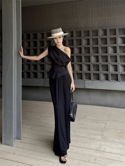 NA+ 老錢靜奢多穿法收腰上衣 繫帶半身裙 黑