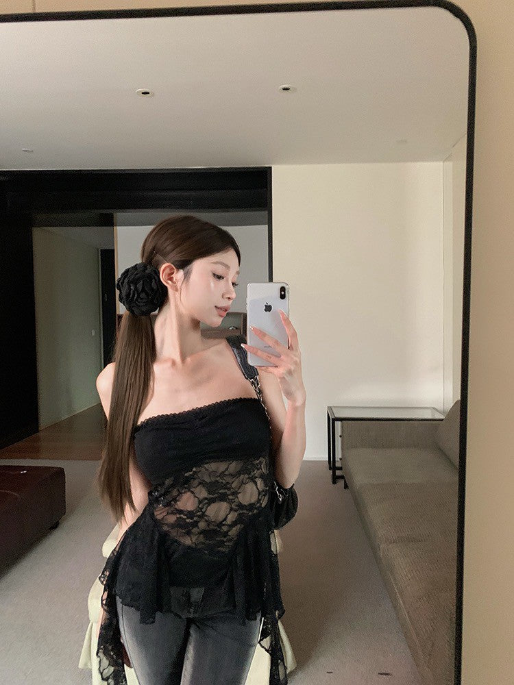 Na+ 半透蕾絲性感抹胸 黑