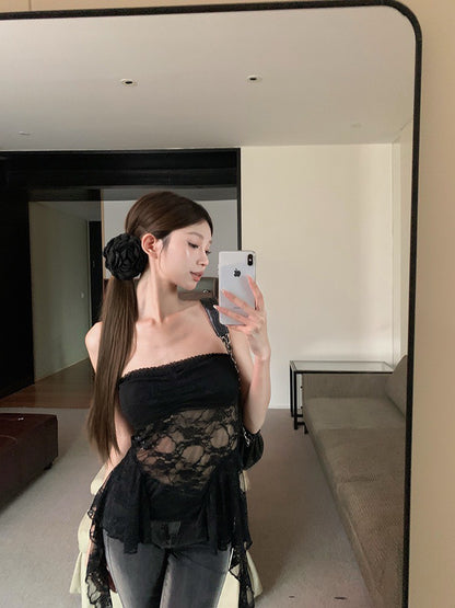 Na+ 半透蕾絲性感抹胸 黑