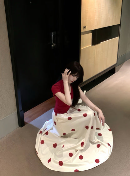 Na+ Redshow 復古V領收腰上衣 波點半身裙