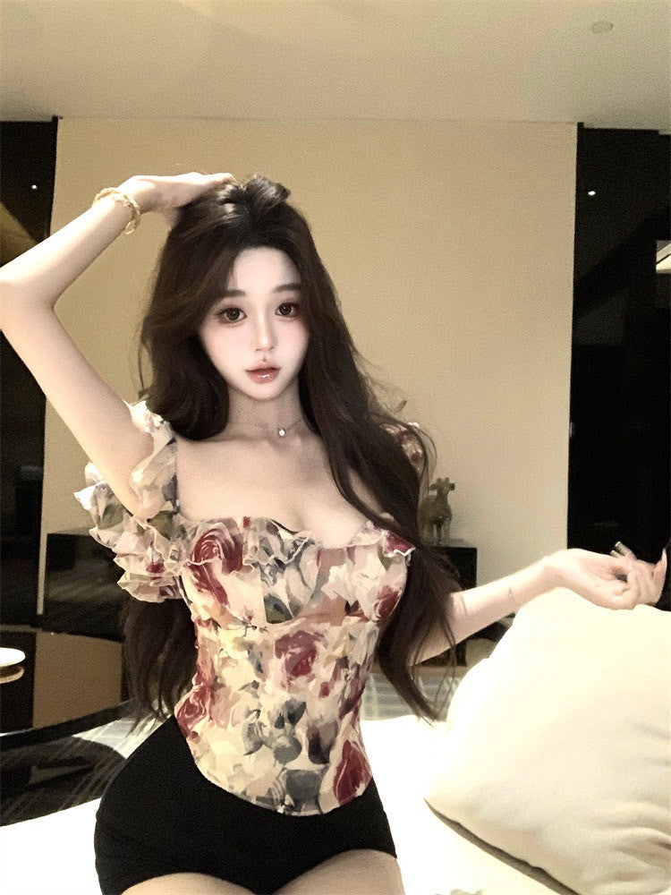 NA+ 繁花微醺小荷葉領上衣