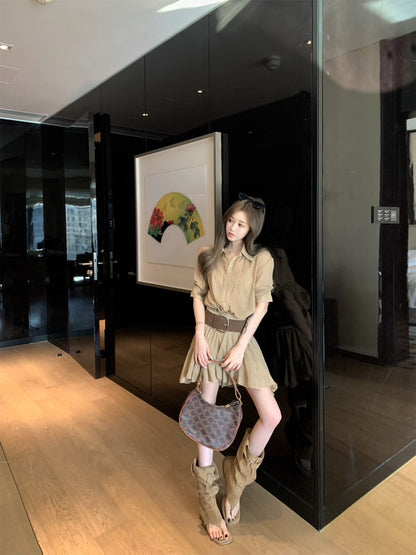 NA+ ROW率性通勤工裝襯衫裙 卡其