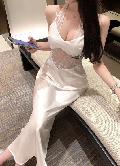 NA+ 蕾絲純欲女神 性感縷空醋酸裙 白