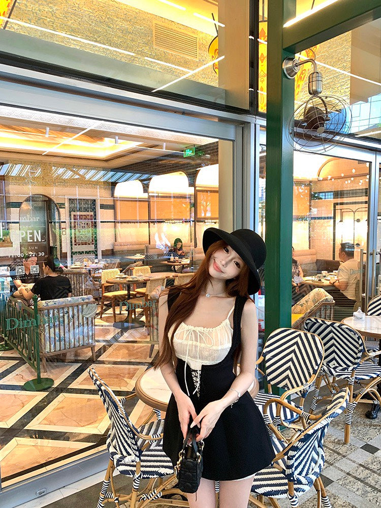 NA+ 赫本仲夏夢 可愛花邊收腰短裙 疊穿2版選（黑/白）