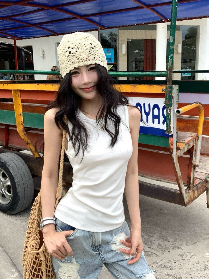 NA+ 美式簡約美腰縷空背心 白/黑