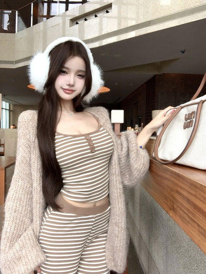 NA+ 初秋居家暖呼系列 奶茶條紋顯瘦三版選品