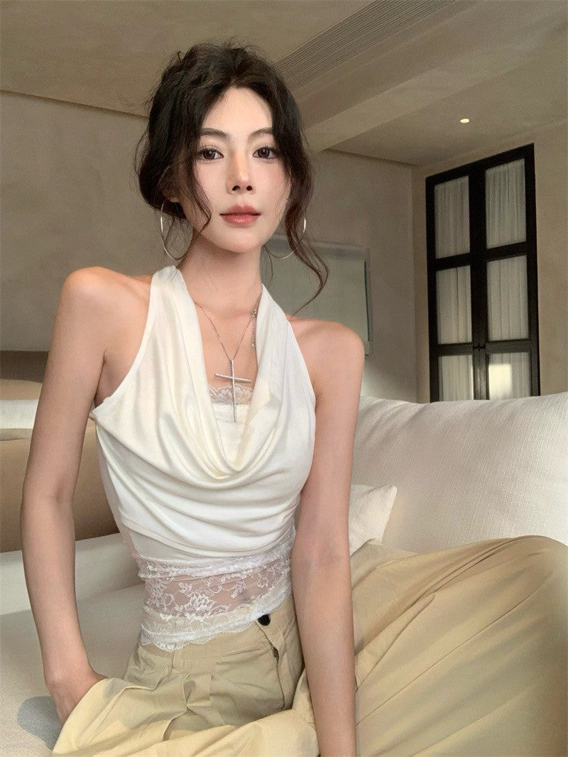 NA+ 修身蕾絲拼接垂墜感背心