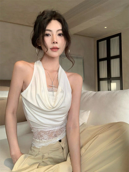 NA+ 修身蕾絲拼接垂墜感背心