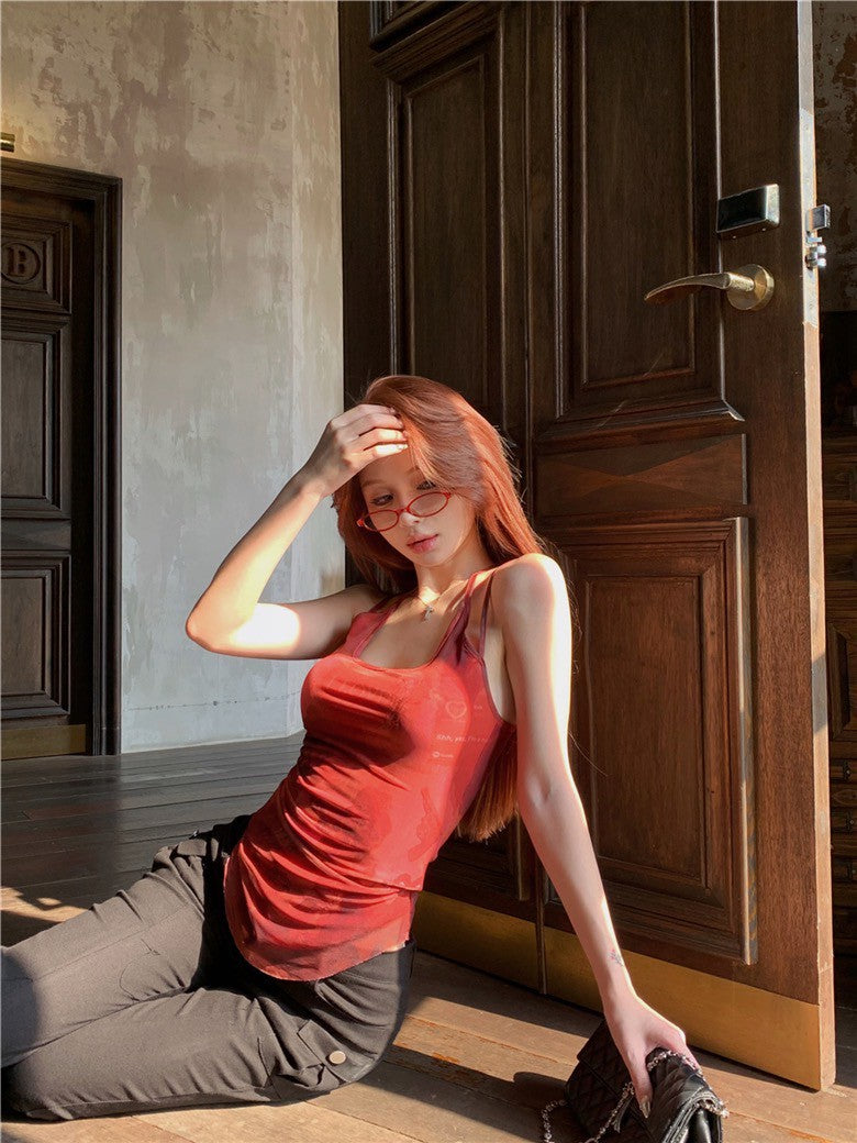 Na+ 辣妹千禧年網紗修身背心 紅