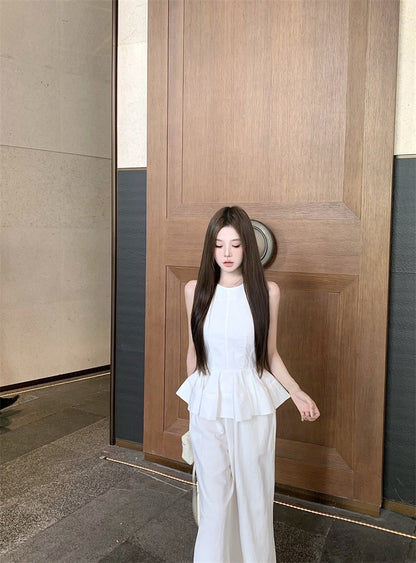 Na+ 夢幻仙女挺褂荷葉衣擺背心 顯瘦休閒褲