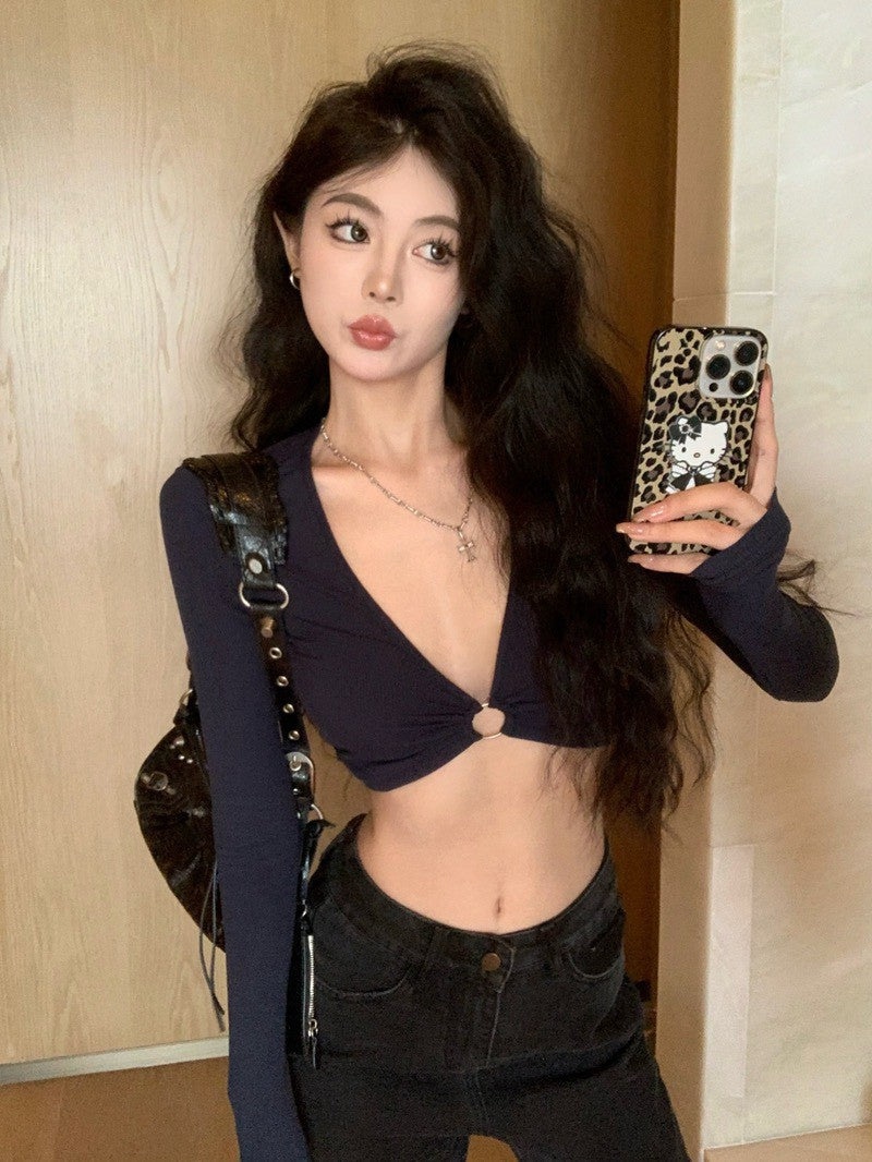 NA+ 性感極致歐美比基尼V長袖打底 藏青