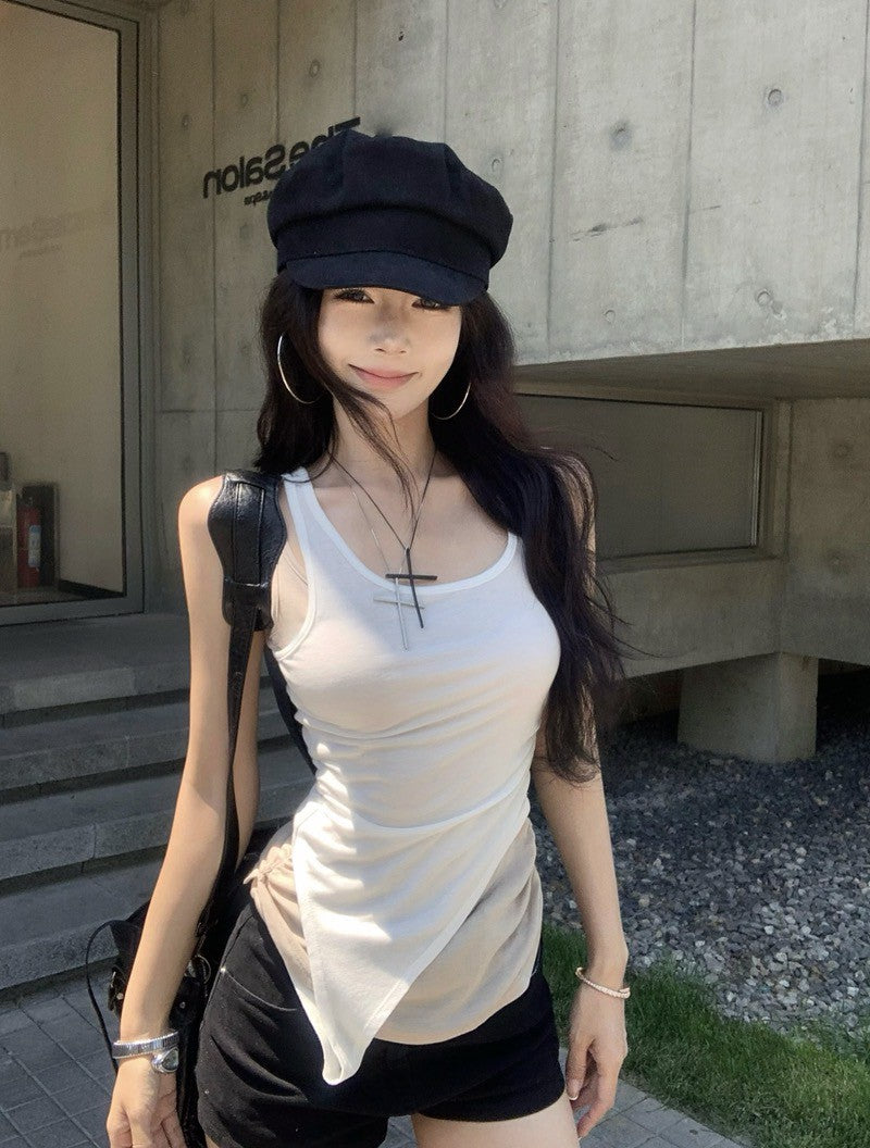 NA+ 休閒拼色修身假兩件式背心