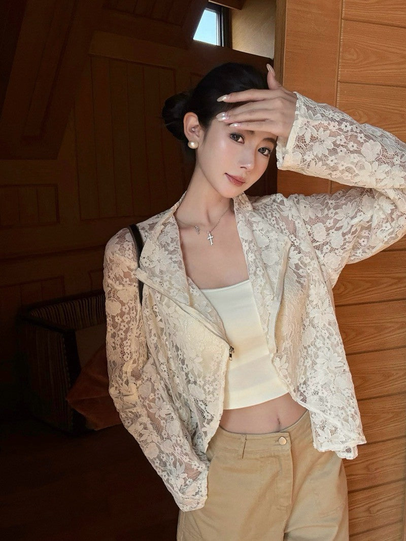 NA+ 白茶bouquet透視蕾絲外套