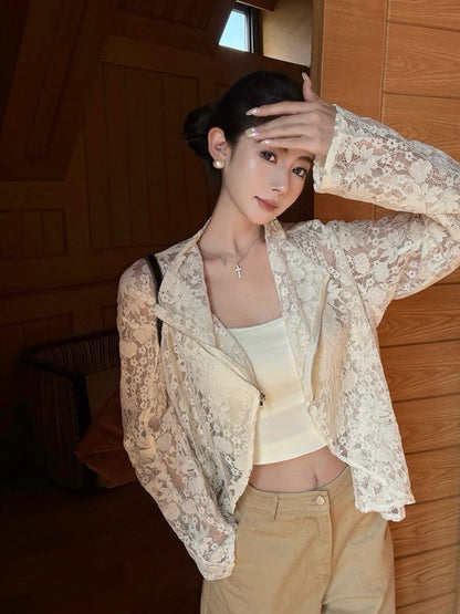 NA+ 白茶bouquet透視蕾絲外套