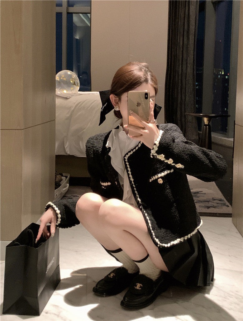 NA+ vintage復古小香粗呢墊肩外套