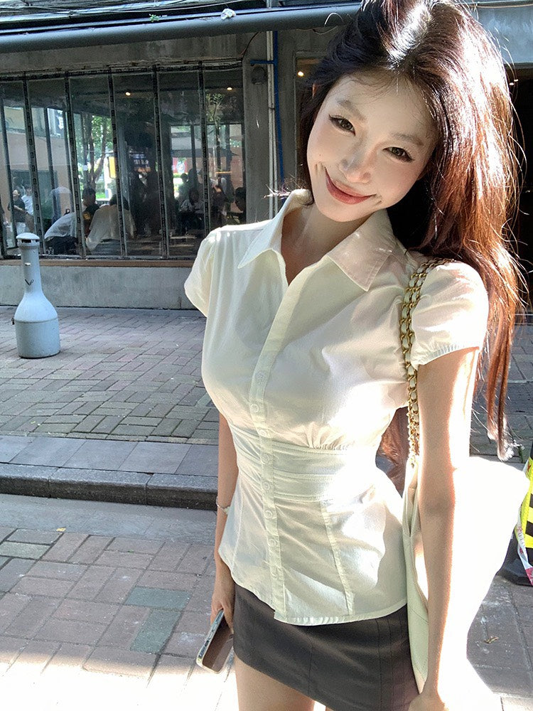 NA+ 氣質韓女打攬收腰設計襯衫