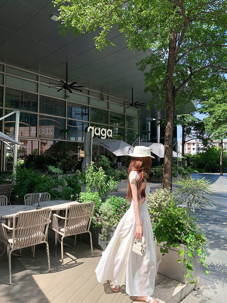 NA+ 叢野少女 夢幻法式重工蕾絲V領連身裙