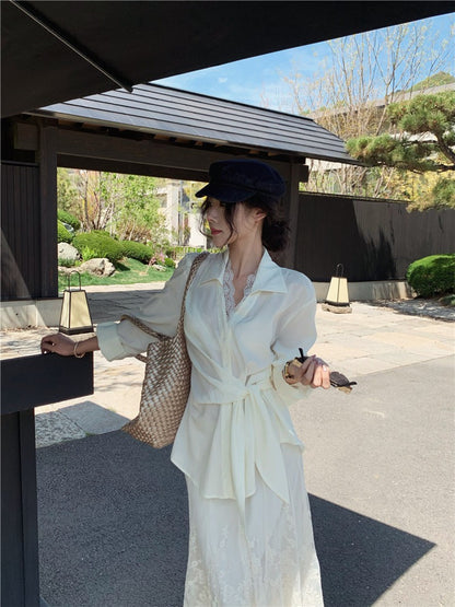 NA+ 韓女氣質蕾絲襯衫/重工蕾絲半身裙