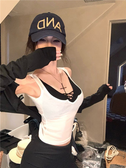 NA+ 防曬多巴胺 多色選開衫背心3件套 灰/黑