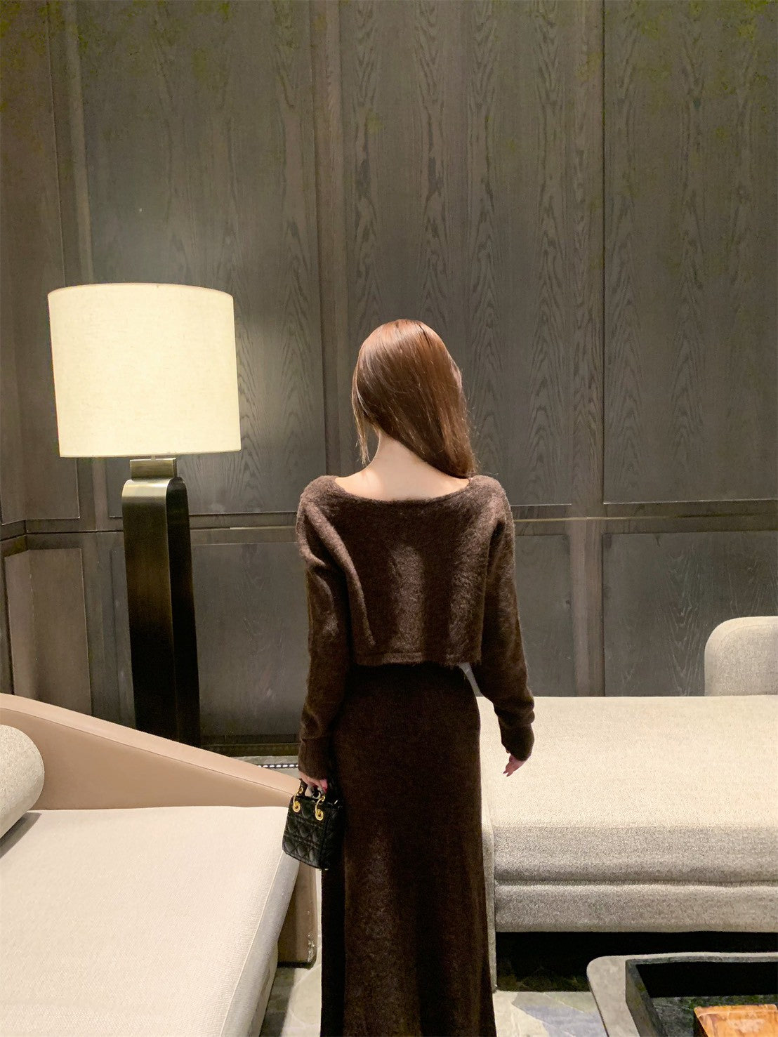 NA+ 輕熟摩卡厚針織抹胸裙 同色系短款外套