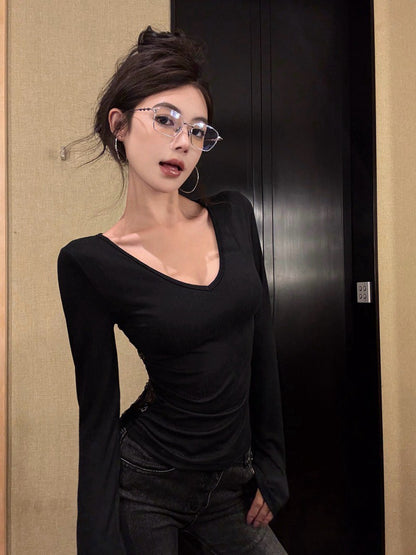 Na+ 性感美背蕾絲棉設計感上衣 黑