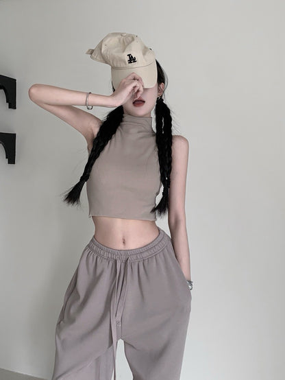 NA+ 美背特輯高領露臍綁帶背心 黑/卡其