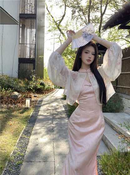 Na+ 出水芙蓉改良式旗袍連身裙 粉色