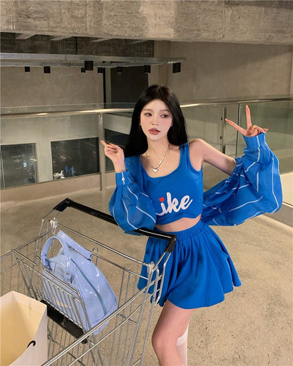 NA+ 美式辣妹寶藍背心套裝 防曬條紋罩衫