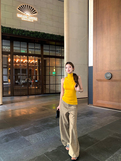 NA+ 高知視覺多巴胺高領針織背心 復古格紋西裝褲