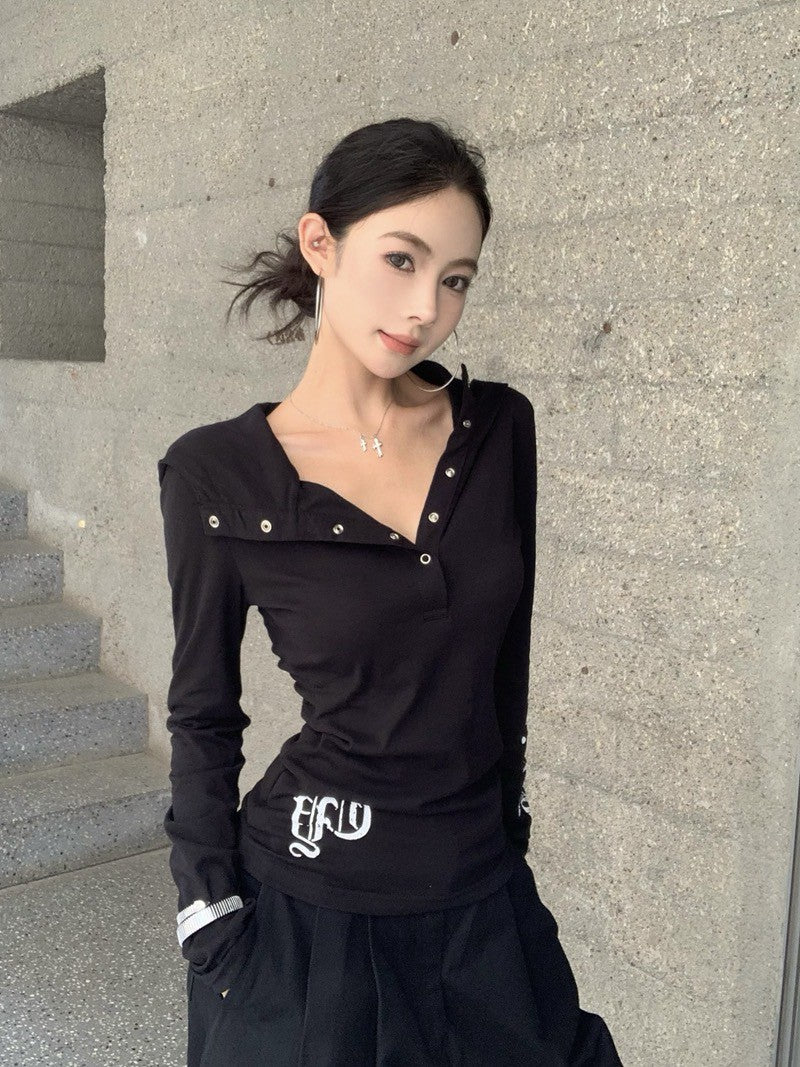 NA+ 美式印花棉混麻連帽上衣 白/黑