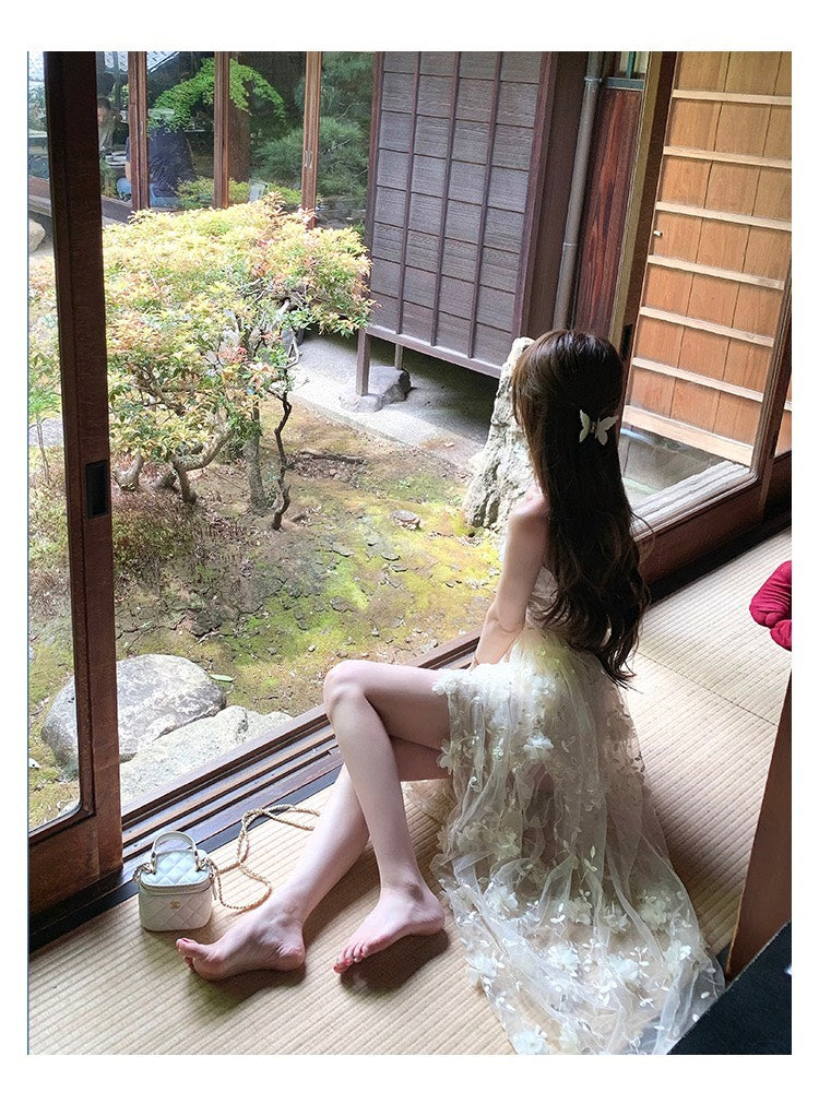 NA+ 梨花白月手工立體花縷空高級連身裙