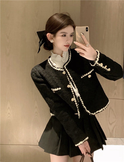 NA+ vintage復古小香粗呢墊肩外套